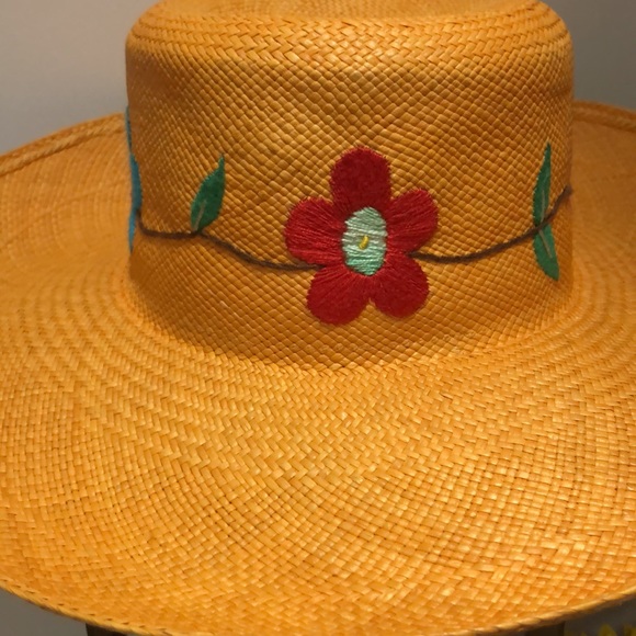 Vintage beautiful Panama- hat with multicolor flowers. Ecuador. Medium fit. - Picture 2 of 8